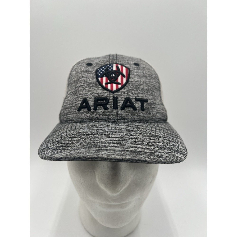 Ariat USA Flag Shield Logo Snapback Hat Gray White Mesh Cap Adult OSFA